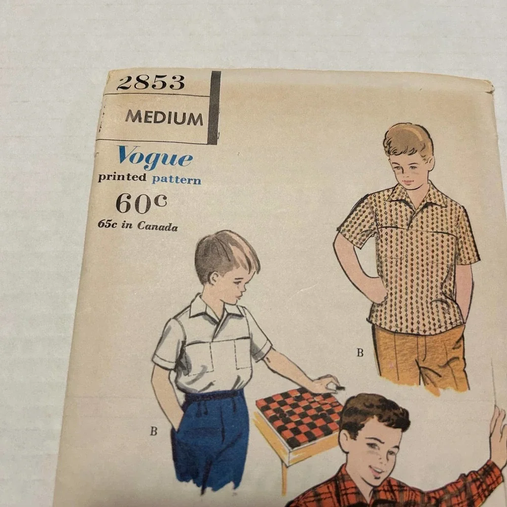 Vogue Vintage 1950's Pattern #2853 Boys‎ Sport Shirts Size Medium Neck 12.5-13